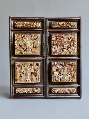 A Pair of Antique Chinese Gilt Wood Carved Door Panels