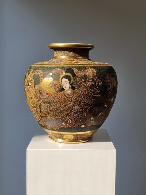 A large Japanese ceramic Satsuma vase depicting goddesses/immortals, 20th century