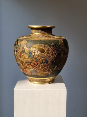 A large Japanese ceramic Satsuma vase depicting goddesses/immortals, 20th century