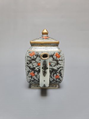 A rare Chinese porcelain hand-painted teapot with a landscape scene and a red overglaze mark