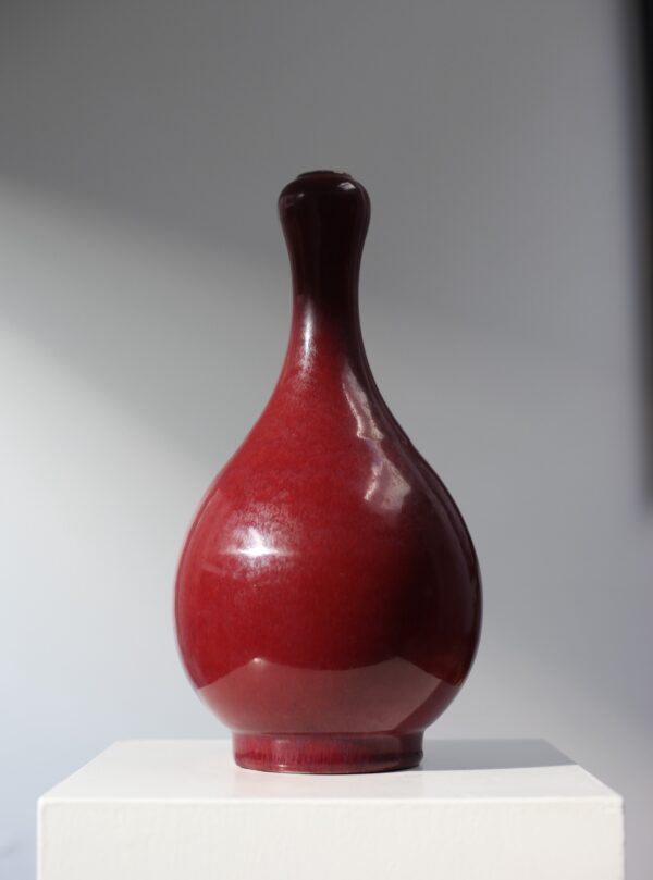 A Chinese large Garlic neck vase Coral red glaze , early 19th century