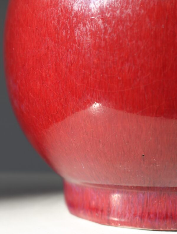A Chinese large Garlic neck vase Coral red glaze , early 19th century - Afbeelding 3